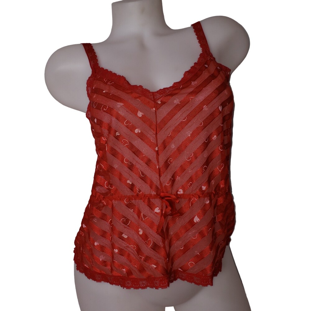 Vintage Lily Of France Red Sheer Heart Print Camisole Size Small